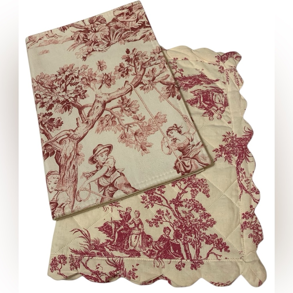 2 Red and Cream Toile Placemats- Cottagecore